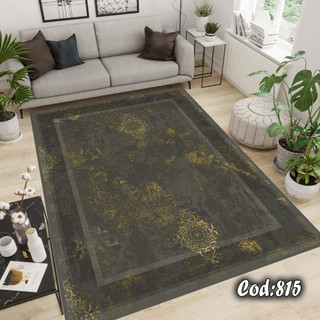 فرشینه طرح سنتی مدرن آتلاز کد 815 مخمل شانل – فرش بدون پرز، ضد لغزش و قابل شستشو